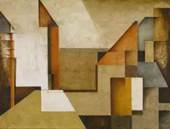 Häuser am Platz (Houses on a Square) by Rudolf Jahns, Oil on fiberboard, sold Dec 2008
