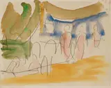 Figural Scene Outdoors by Ernst Ludwig Kirchner, Watercolour over pencil drawing on simple, chamois coloured drawing paper, sold Dec 2008