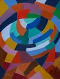Composition by Jeanne (Johanna) Kosnick-Kloss, Tempera on fiberboard, sold Dec 2008