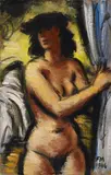Frans Masereel, Nu debout devant un lit, Oil on cardboard