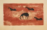 Ewald Mataré, Vier Pferde auf der Weide (Four Horses in a Meadow), Colour woodcut, printed in black and red-brown, on smooth, sturdy wove