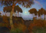 Otto Modersohn, Rising Moon over Marshland, Oil on cardboard