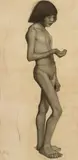 Paula Modersohn-Becker, Standing Youth with bent right Arm, Charcoal drawing on ivory coloured laid paper