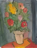 Ernst Mollenhauer, Bouquet of Flowers (from the Keitum Diaries), Oil on ivory coloured paper from a sketchbook with lateral perforation