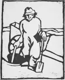 Wilhelm Morgner, Man with Spade and Cart, Linoleum cut on very thin Japan paper
