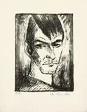 Otto Mueller, Portrait towards right, Lithograph on textured wove paper