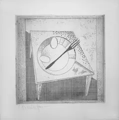 Georg Muche, On the Table, Etching, printed with light tone, on smooth heavy paper