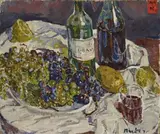 Mela Muter, Still-Life with Glass, Bottle and Grapes