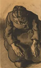 Otto Pankok, Old Woman (Sanders Settken), Charcoal drawing, with rubbed composition, on brownish lightly textured paper