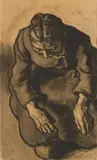 Otto Pankok, Old Woman (Sanders Settken), Charcoal drawing, with rubbed composition, on brownish lightly textured paper