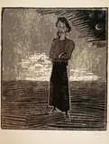 Otto Pankok, Young Woman and Crescent Moon, Woodcut on laid paper (watermark: Hahnemühle Ingres)