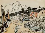 Max Pechstein, Fischerdorf Village on the Curanian spit, Watercolour and brush and ink on ivory coloured laid paper