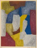 Composition carmin, jaune, grise et bleue by Serge Poliakoff, 1959, Farblithografie auf Arches (Wasserzeichen), sold Dec 2008