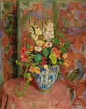 Hans Purrmann, Gladiolas and Nastriums in Vase, Oil on canvas
