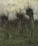 Alte Weiden bei Ehringsdorf (Old Willows near Ehringsdorf) by Christian Rohlfs, Oil on rough burlap (professionally re-lined), sold Dec 2008