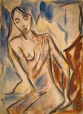 Seated Female Nude by Christian Rohlfs, Water tempera on textured watercolour paper, sold Dec 2008