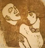 Christian Rohlfs, Couple II, Woodcut, printed in brown, on smooth paper