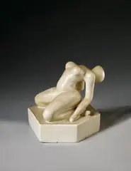 Hans Schmitz, Female Nude, bent backwards, Clay sculpture, painted with white enamel paint. Height 12.7 cm (the socle