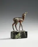 Standing Young Deer by Renée Sintenis, Bronze sculpture. Height 10,7 cm, mounted on marble socle, sold Dec 2008