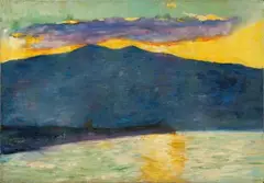 Lesser Ury, Setting Sun on Italian Lake (Upper Italy), Oil on canvas
