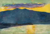 Lesser Ury, Setting Sun on Italian Lake (Upper Italy), Oil on canvas