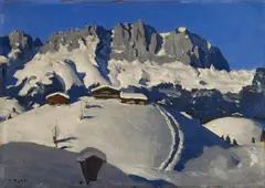 Alfons Walde, Büchlach und Wilder Kaiser bei Kitzbühel, Oil on cardboard