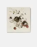 Arman, Dream All Shot, Collage from pieces of metal, printed cardboard and glass splinters on wood painted white