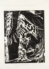 Lesender Mann / Reading Man by Georg Baselitz, Woodcut on smooth, firm wove paper, sold Dec 2008