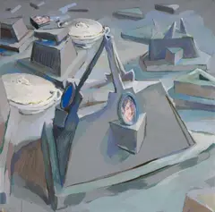 Holger Bunk, Untitled (Bowls), Tempera on canvas partially with laid down paper