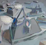 Holger Bunk, Untitled (Bowls), Tempera on canvas partially with laid down paper