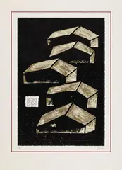 Werner Büttner, Ein Verderben, das zum Lied werden kann, ist keines mehr..., Portfolio with 7 woodcuts and a colour lithograph on heavy, chamois coloured paper
