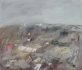 Untitled (Landscape, Sketch) by Klaus Fußmann, Oil and colour crayon on canvas, sold Dec 2008