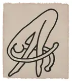Untitled by Keith Haring, Sumi ink on sturdy brownish paper with irregular edges ca, sold Dec 2008