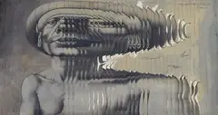 Rudolf Hausner, Ein Hauch des Schicksals ( A Breath of Fate), Paper collaged, worked over with gouache and opaque white