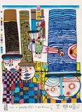 Die Hüte tragen die japanischen Kaiser (Tennos fly with hats) by Friedensreich Hundertwasser, Colour woodcut on Japan paper, sold Dec 2008