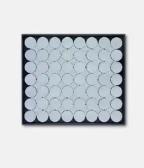 Untitled by Adolf Luther, Mirror object with 56 round, half-transparents mirrors, each ca. 10 cm in diamenter, mounted onto a black wooden panel, , sold Dec 2008