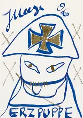 Jonathan Meese, Erzpuppe, Felt-tip pen and gold felt-tip pen on sturdy drawing paper
