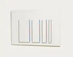 César Paternosto, Cerulean, Black a Brick Red, Acrylic on canvas on wood mounted onto white wood panel