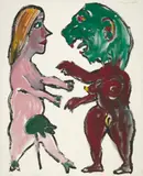 Deutsch-Russische Verwandlung / German-Russian Transformation by A. R. Penck, Acrylic and silkscreen on canvas, sold Dec 2008