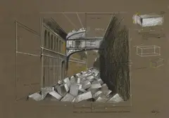 Fabrizio Plessi, Ponte dei Sospiri (Venice), Colour crayon and graphite on olive green paper