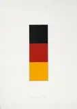 Schwarz-rot-gold I / Black-Red-God I by Gerhard Richter, Collage with 3 monochromely in oil colour painted thin cardboard quadrates mounted onto lightly textured cardboard, sold Dec 2008
