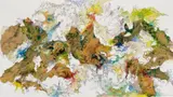 Bernard Schultze, Fleisch= und Blumenkontinente / Meat= and Flower Continents, Gouache, watercolour and ink and collage with printed papers on canvas