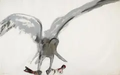 Nancy Spero, Eagle. Victims, Gouache, silver colour and ink collaged with paper on Japanese paper