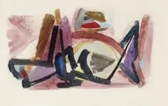 Hann Trier, Zusammenfassung / Summary, Watercolour over monotype on textured cardboard