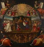 Antwerp School, 17th century, THE ADORATION OF THE NAME OF JESUS, Oil on canvas (relined)