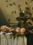 STILL LIFE WITH GLASES, CUP, BREAD AND FRUITS by follower of Pieter Claesz, Oil on panel, sold Nov 2008