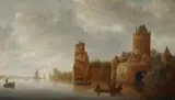 RIVER LANDSCAPE WITH FISHING BOATS by circle of Jan van Goyen, Oil on panel, sold Nov 2008