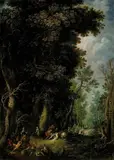 Johann Jakob Hartmann, WOODED LANDSCAPE WITH THE CONVERSION OF ST. PAUL, Oil on panel (parquetted)