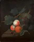 STILL LIFE WITH FRUITS, VEGETABLES, AND BUTTERFLY by Dutch School 17th century, Oil on canvas, sold Nov 2008