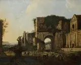 Italian School 17th century, LANDSCAPE WITH ARCHITECTURAL CAPRICCIO